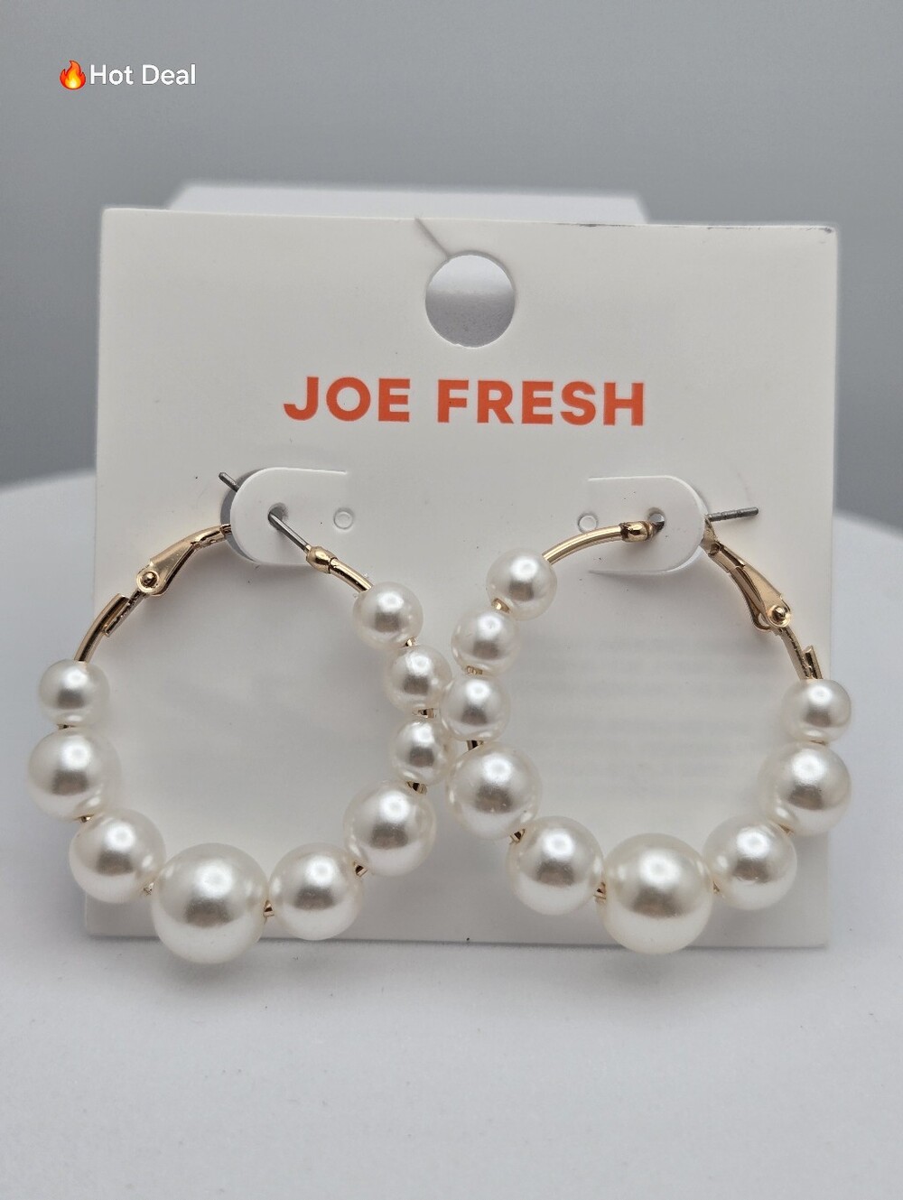 ✨2/$10✨ Joe Fresh Gold-Tone Faux Pearl Hoop Earrings Graduated White Beads 1.5"